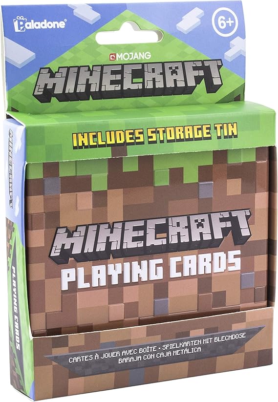 Minecraft Playing Cards with Embossed Storage Tin Officially Licensed Standard Deck with Featured Characters, Minecraft Toys and Gifts for Boys Gamers | Paladone