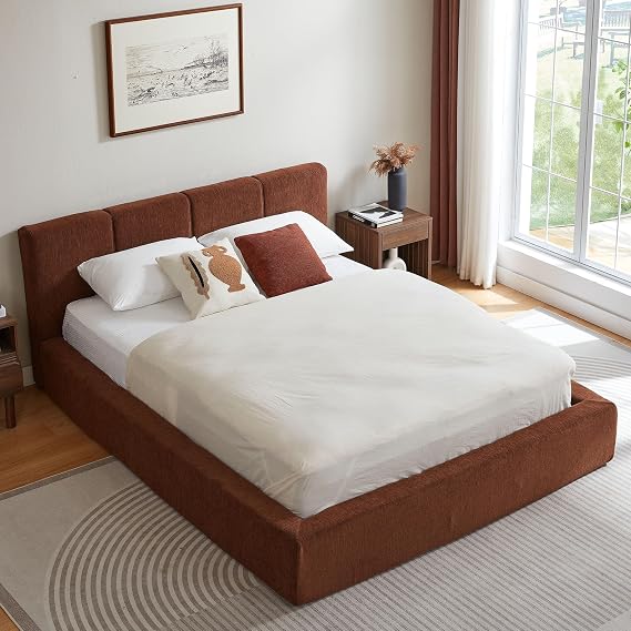 (New) Cloud Bed Frame Queen & Soft Bed Frame (Brown, Queen, B)