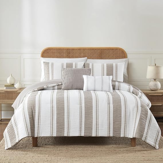 Modern Threads 5-Piece Jacquard Comforter Set, Lonnie Queen in White Taupe Elegant Comforter, 2 Pillow Shams, and 2 Decorative Pillows