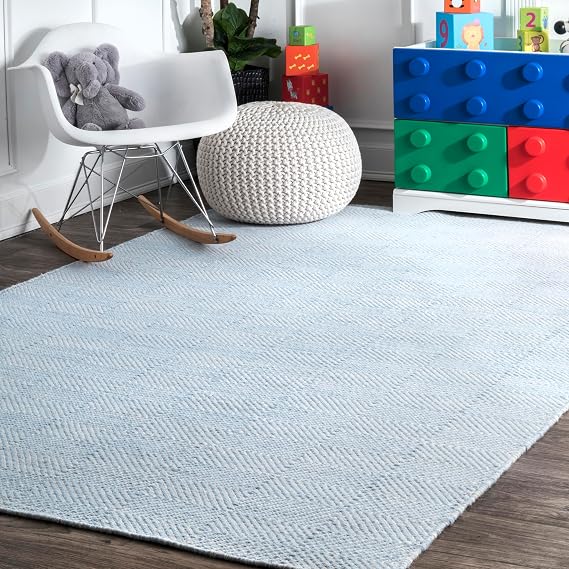 nuLOOM Ago Light Blue Geometric Flatweave Wool Area Rug, 7' 6" x 9' 6"