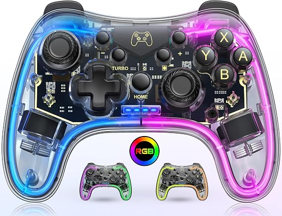 HELLCOOL Switch Controller with Cool RGB Light Look/Wake/Turbo Function/Precise Joystick/Dual Motors Vibrations
