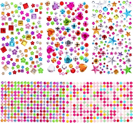 880pcs Gem Stickers Rhinestones for Crafts - Self Adhesive Jewels Stickers, Acrylic Gems DIY Craft Decorative Diamond Small Stickers for Kids