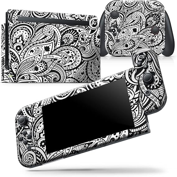 Compatible with Nintendo Switch Console Bundle - Skin Decal Protective Scratch-Resistant Removable Vinyl Wrap Cover - Black and White Aztec Paisley
