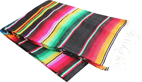 Del Mex Mexican Serape Blanket (Medium, Black)