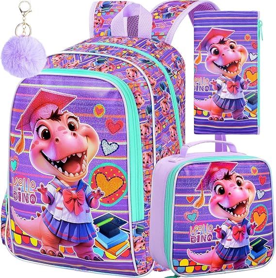 AGSDON 3PCS Backpacks for Girls, 16" Elementary Kids Backpack Preschool School Bookbags and Lunch Box
