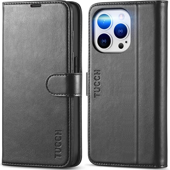 TUCCH Wallet Case for iPhone 14 Pro (6.1") 2022, 4 Card Slots, Black