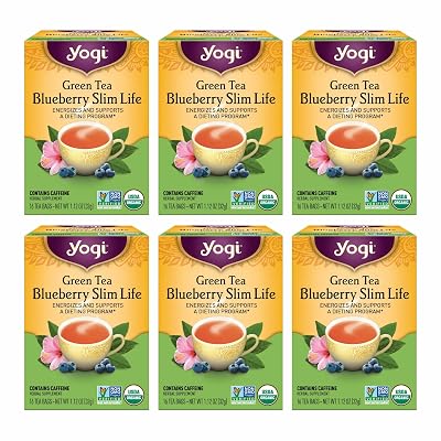 Yogi Tea Green Tea Blueberry Slim Life Tea - 16 Tea Bags per Pack 6 Packs - Organic Tea to Support Stamina & Energy - Includes Green Tea Leaf, Bilberry Leaf, Hibiscus Flower, Blueberries & More.
