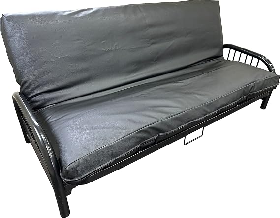 D&D Futon Furniture Black Leather Look Vinyl Full Size Futon Mattress Covers, Bed Protector, Slipcovers, 6 x 54 x 75