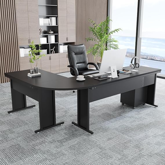 Tribesigns L-Shaped Executive Desk, Large Office Desk with 3-Drawer File Cabinet, Industrial Corner Computer Table with Drawers, Business Workstation for Home Office (Black, 83")