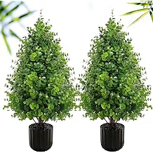 2PACK Artificial Boxwood Topiary Trees Oudoor Indoor in Pot,70CM Potted Faux Shrubs Plants with Planter,Fake Tree Evergreen Artificial Plants,Wood Trunk for Front Porch Garden Room Decor