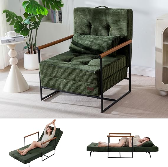 MAXYOYO Chair Bed, Adjustable Sleeper Chair, Single Sofa Bed with Frame