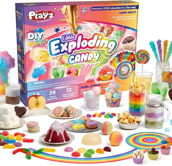 Playz Edible Exploding Candy Making Kit for Kids Age 8-12, 29+ Fun Science