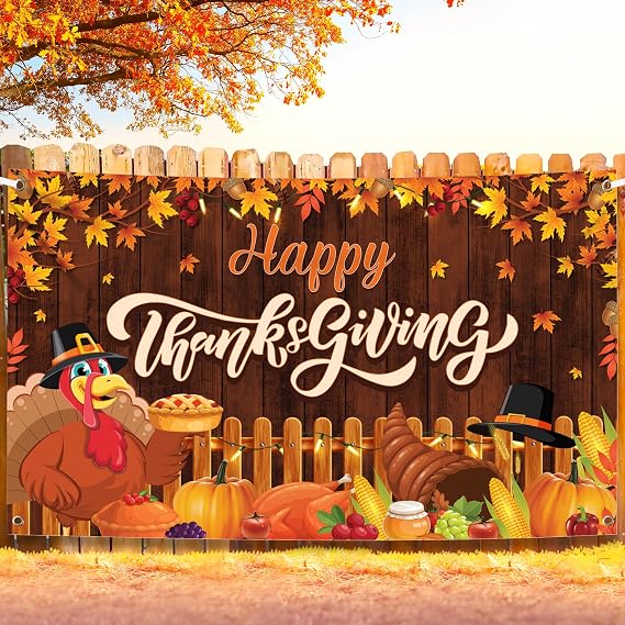 KatchOn Happy Thanksgiving Backdrop 72x44 Inch for Thanksgiving Decorations