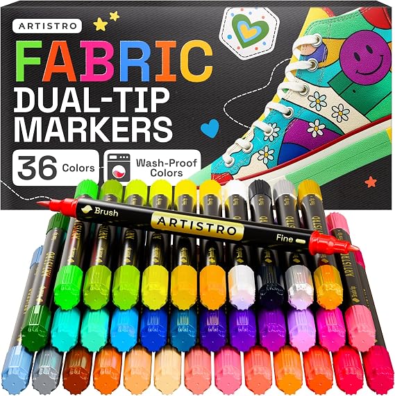 ARTISTRO 36 Dual-Tip Fabric Markers Decorating Kit, Permanent for Clothes