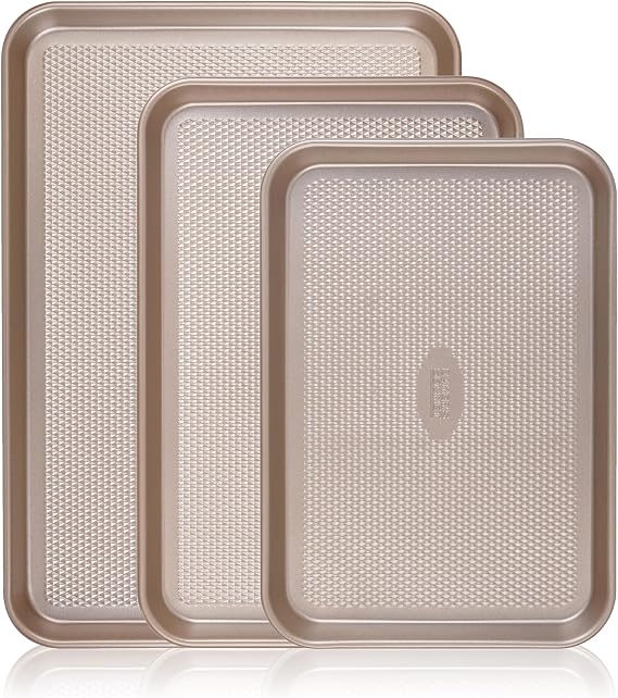 Baker's Secret Baking Sheet Pan Set, 3x Cookie Sheets for Oven, Diamond Texture Premium Air Flow, Set of 3 Baking Trays, Extra Thick 0.6mm with Diamond Base PFOA, PFOS, PTFE and PFAS free