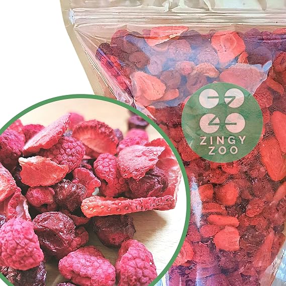 Freeze Dried Fruit Red Mix | XL Pure Mix of Freeze Dried Strawberries, Freeze Dried Raspberries and Sour Cherry | Snacking Dried Fruit Trail Mix Forest Berries | Raw Natural No Added Sugar ZingyZoo