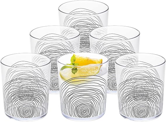 bzyoo BPA-Free Designed Dishwasher Safe 14 oz Plastic Tumbler Set which is Durable and Stackable Great For Parties Holidays Anniversaries (6 PCS, Organica Black)