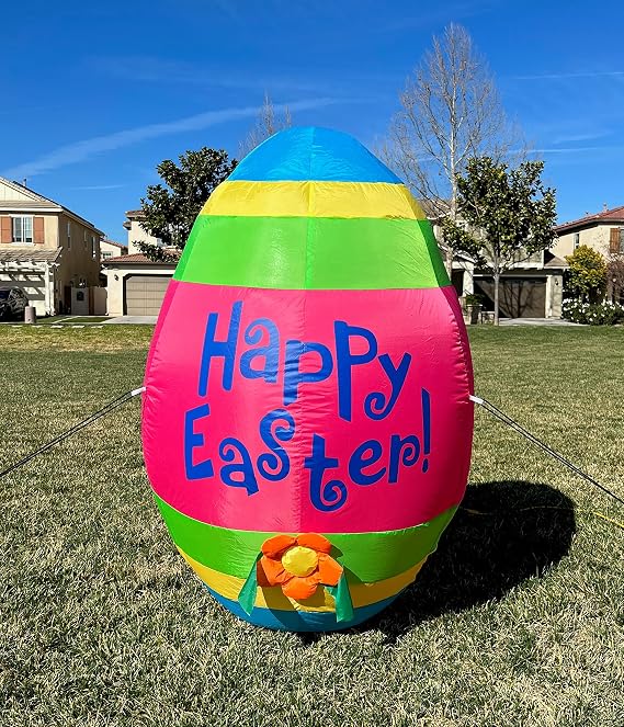4 Foot Tall Inflatable Colorful Easter Egg with Flower