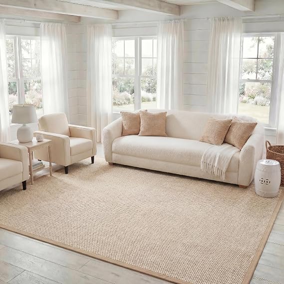 SAFAVIEH Area Rug 8x10 - Natural Fiber Collection - Large - Marble & Linen Color, Sisal, Woven Design with Border (NF143B)