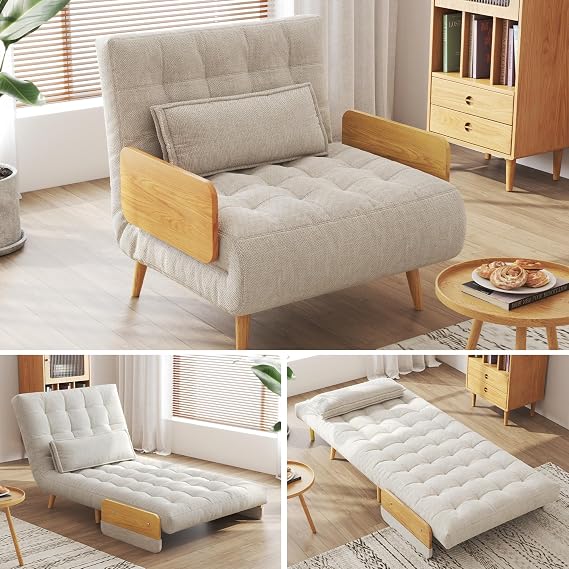 JASIWAY Convertible Sofa Chair Bed, 28" Mid-Century Sleeper for Adults