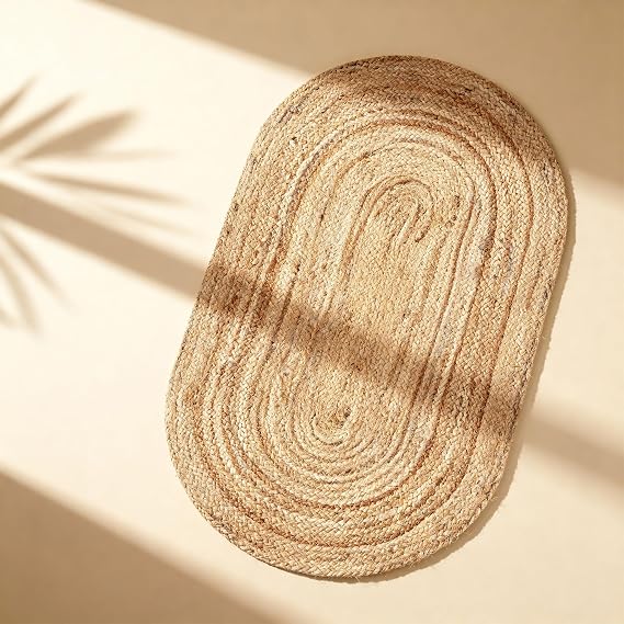 Craft Trade Handwoven Natural Boho Jute Rug Reversible Braided Washable Oval Jute Rug for Kitchen Living Room and Bedroom 60 x 90 cm