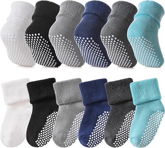 SDBING Baby Boys Girls Grips Socks Infant Toddlers Kids Non Slip Warm Thick Cotton Ankle Crew Socks with Grippers
