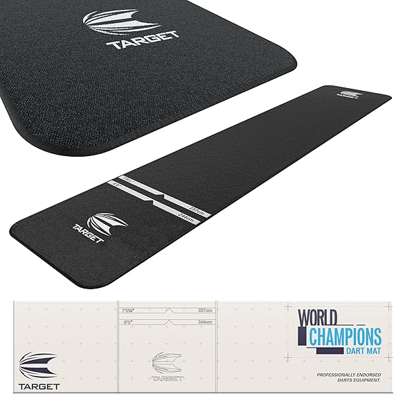 Target Darts World Champion Darts Mat Black and White | Dart Oche Mat with Soft Tip and Steel Tip Throw Line Distances | Non Slip Carpet Mats for Floor and Dart Tips Protection | Darts Accessories UK