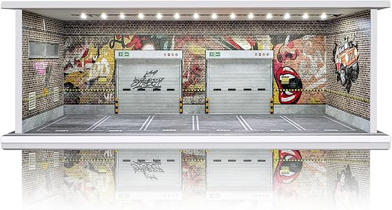 1/64 Scale Cars Display Case: Toy Car Parking Garage (Silent Scream) | With LED Light, Compatible With Hot Wheels and Matchbox, FoamBoard Storage Display With Acrylic Cover