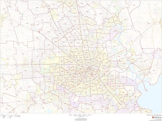 Harris County, Texas ZIP Codes - 48" x 36" Laminated Wall Map