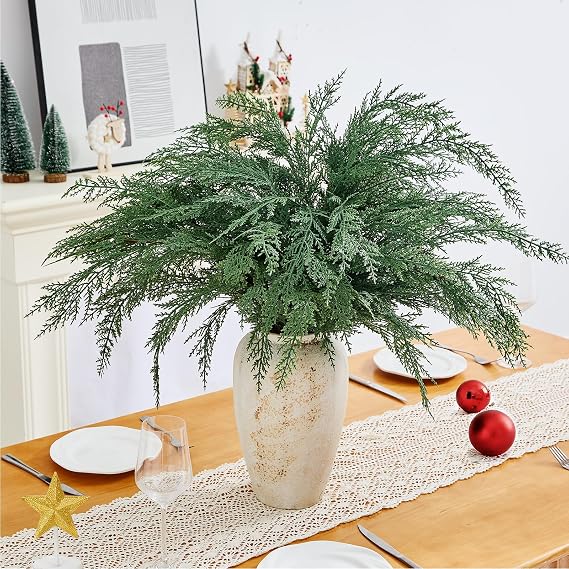NUTIKAS Christmas Cypress Stems for Vases Cedar - Real Touch Realistic Artificial Faux Greenery Pine Branches Fillers and Holiday Home Decor 36 inch Long 6 Pcs