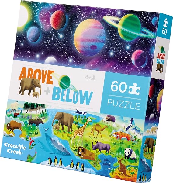Crocodile Creek Above + Below 60-Piece Jigsaw Floor Puzzle - Fun Floor Puzzles for Kids Ages 4-8 - Earth & Space - 27 x 20 inches Finished