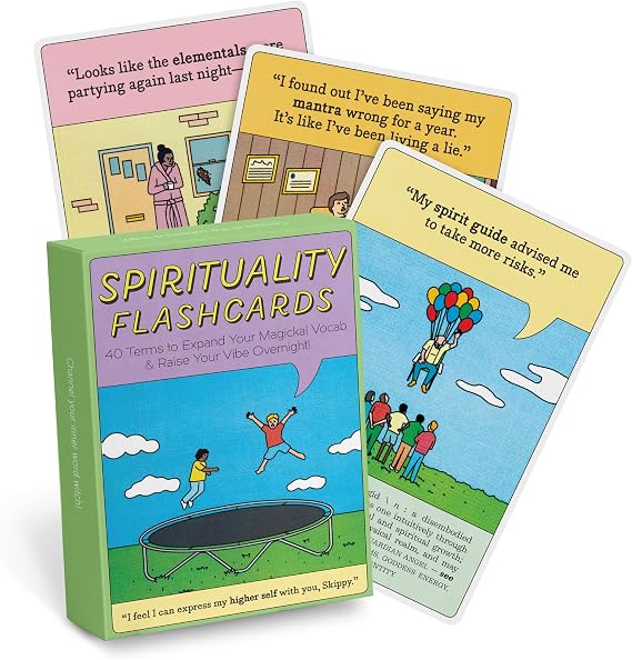 Knock Knock Spirituality Flashcards Deck, 40 Cards of Funny Spiritual Terms in Illustrated Zen Gift Box