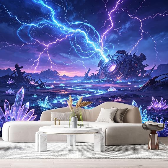 Custom Size Wall Murals Modern Abstract 3D Lightning Energy Core Crystals SelfAdhesiveWall Fabric Removable Wallpaper Wall Decor for Living Room Bedroom Bathroom