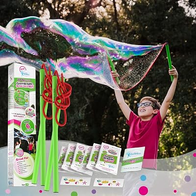 WOWmazing Mega Value Big Bubble Kit: 2 Large Bubble Wands 6-Pack of Big Bubble Powder Makes 6 Gallons | Outdoor Toy for Kids, Boys, Girls | Powder Made in USA