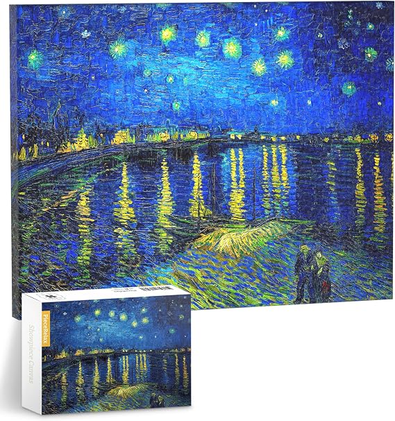 PieceRelax Puzzle Canvas Wall Art 366 Plastic Pieces for Adults - Vincent Van Gogh - Starry Night Over The Rhone - Unique Gift & Home Decor with Jigsaw Puzzle Artwork for Living Room Bedroom [HN1430]