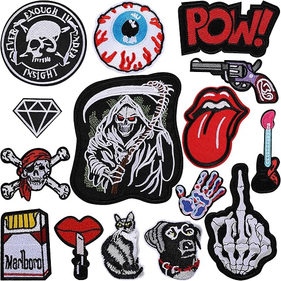15 Pcs Assorted Cool Design Iron on Patches, Sew On Patches Embroidery Applique Repair Stickers for Clothing, Shirts, Backpacks, Jackets, Jeans, Hats, Repair The Hole