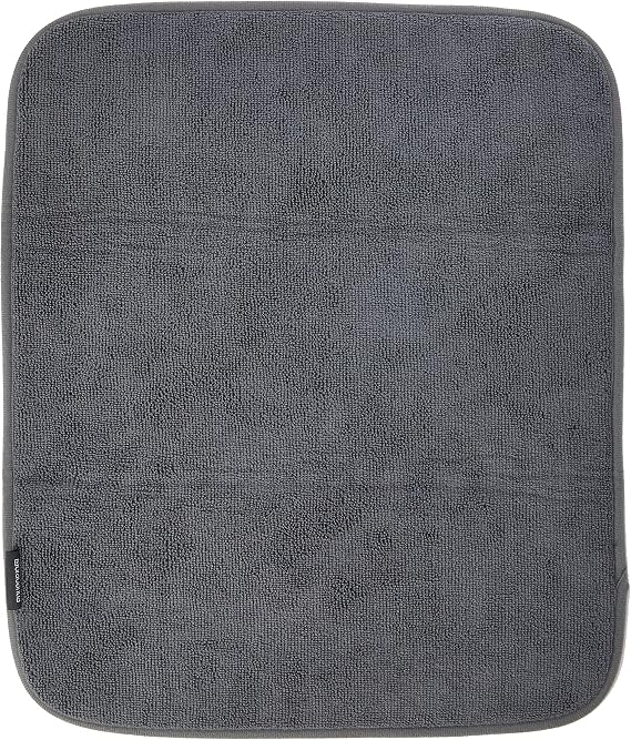 Brabantia SinkSide 16 x 19" Microfiber Dish Drying Mat for Kitchen Countertop (Dark Gray) Foldable Machine-Safe Absorbable Pad for Plates, Pots, Glasses