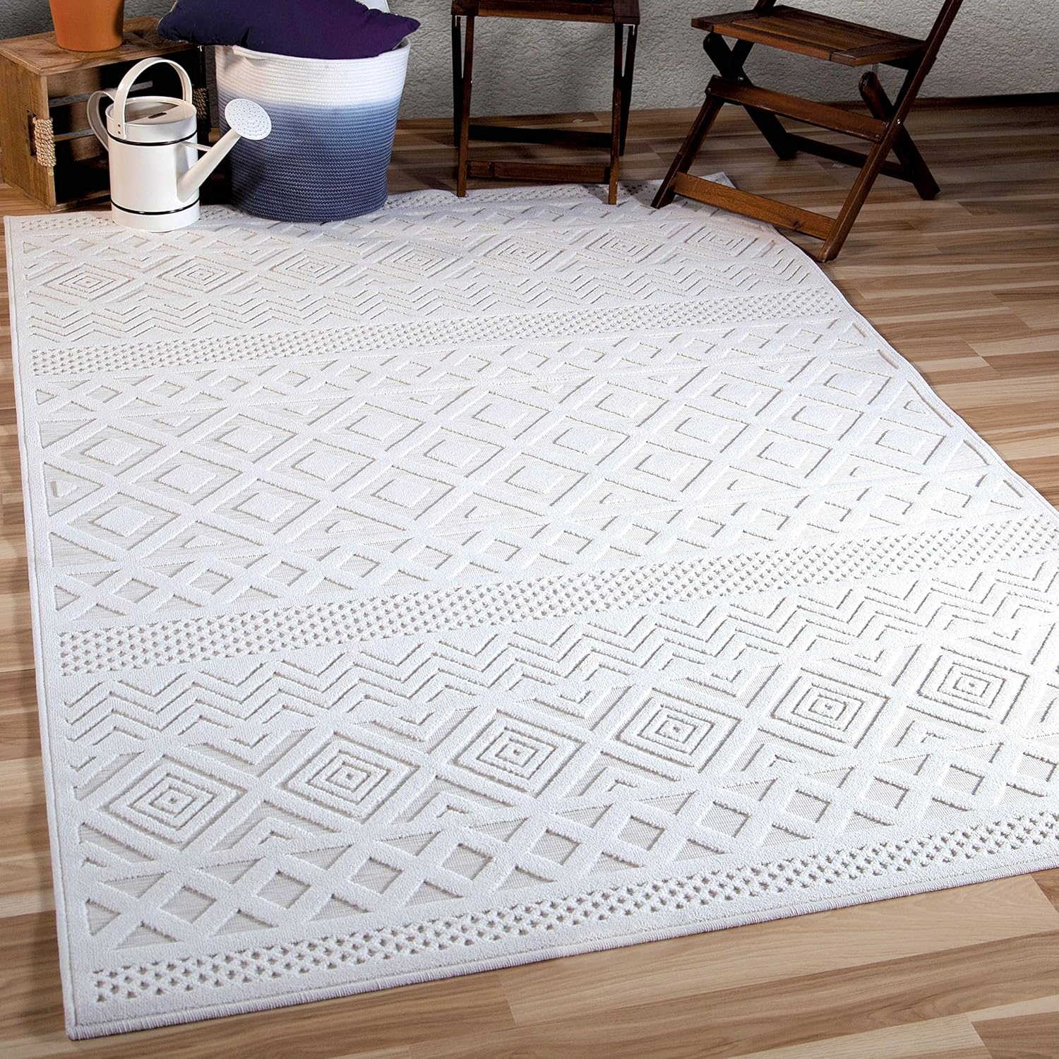Orian Rugs Boucle Collection 394238 IndoorOutdoor High-Low Coastal Diamond Area Rug, 7'9" x 10'10", Natural Ivory