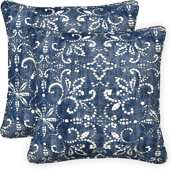 Honeycomb Outdoor Square Toss Pillow Cover Set, 18" W x 18" L, Boheme Indigo Slipcovers