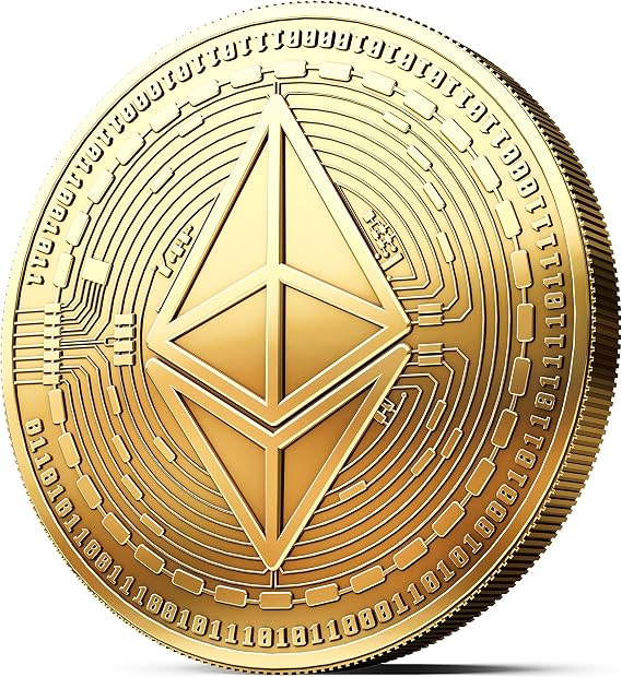 Physical Ethereum Coin Plated with 24-Carat Gold. A Real Collectors Item with Protective case
