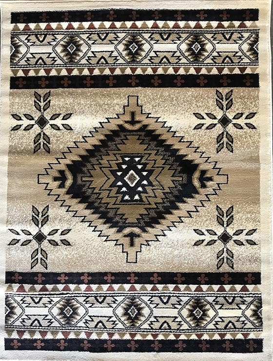Bellagio Southwest Native American Tribal 256,000 Point Area Rug Ivory Brown Beige Tan Design T9641 (5 Feet 2 Inch X 7 Feet 3 Inch)