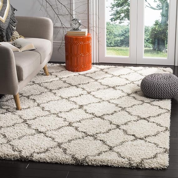 SAFAVIEH Hudson Shag Rug 6x9, Plush Trellis Ivory & Grey SGH282A