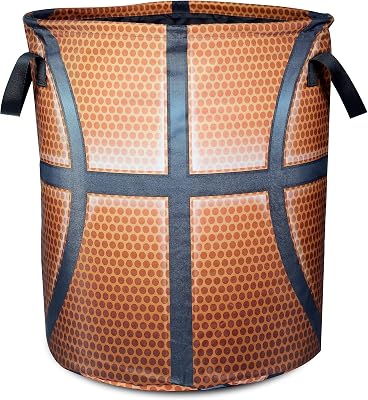 Basketball Texture Laundry Basket Funny Ball Foldable Oxford Cloth Funny Tote Bag Laundry Hamper Clothes Storage Bucket Organizer For BathroomLaundry StorageBedroom 17.7x13.7 Inch