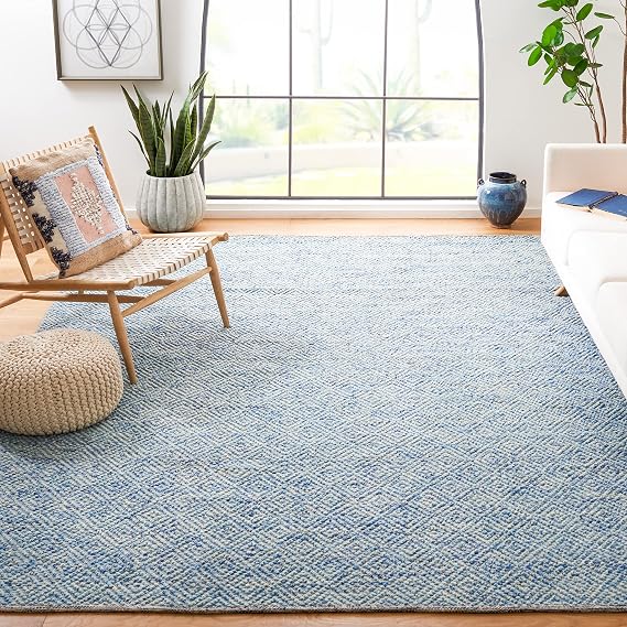 SAFAVIEH Natura Collection Area Rug - 7' Square, Blue, Handmade Wool, Ideal for High Traffic Areas in Living Room, Bedroom (NAT503B)