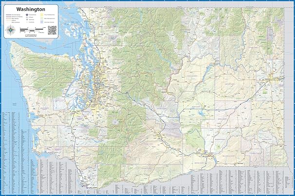 Washington State Laminated Wall Map (44 Wide x 29 high)