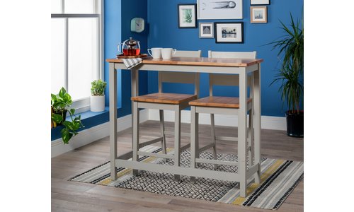 Home Chicago Oak Grey Bar Table & 2 Grey Chairs